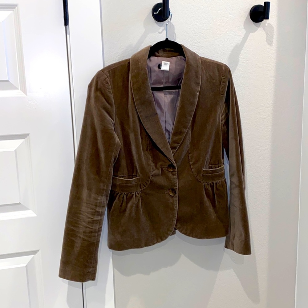 VGUC J.Crew Women’s Size 4 Jacket Blazer Soft Velvet Texture Taupe Tan pockets
